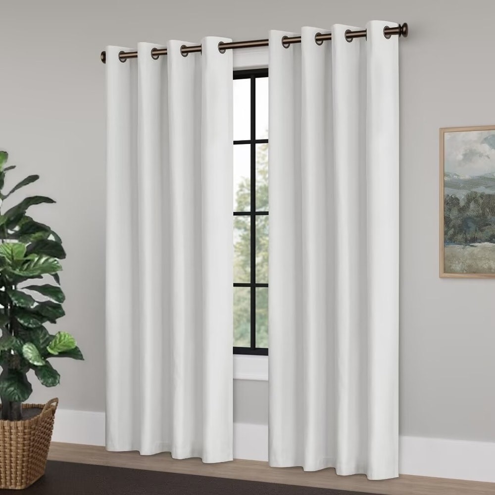 2 Panels - 100% Blackout Elegant White Linen Grommet Curtains